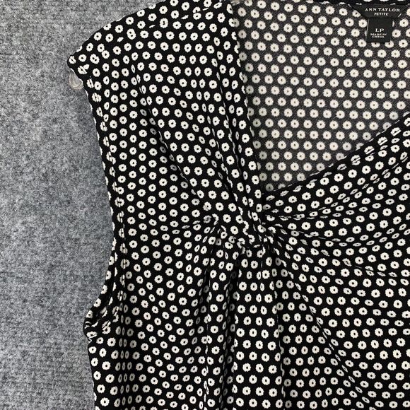 Ann Taylor Petite Sleeveless Top Sz LP B&W Print Career Asymmetrical Neckline - Picture 6 of 8